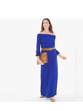 Chico's Solid Peasant Maxi Dress in Sapphire Blue, Size 3 16/XL 3/4 sleeve soft